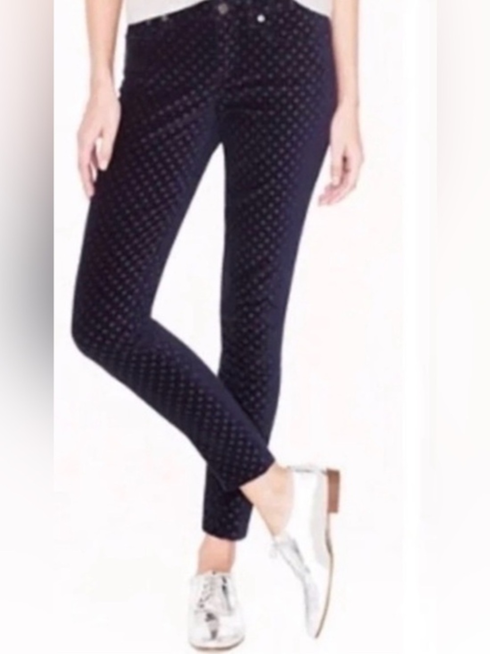 J. Crew Blue Velvet Polka Dot Ankle Pants Size 28